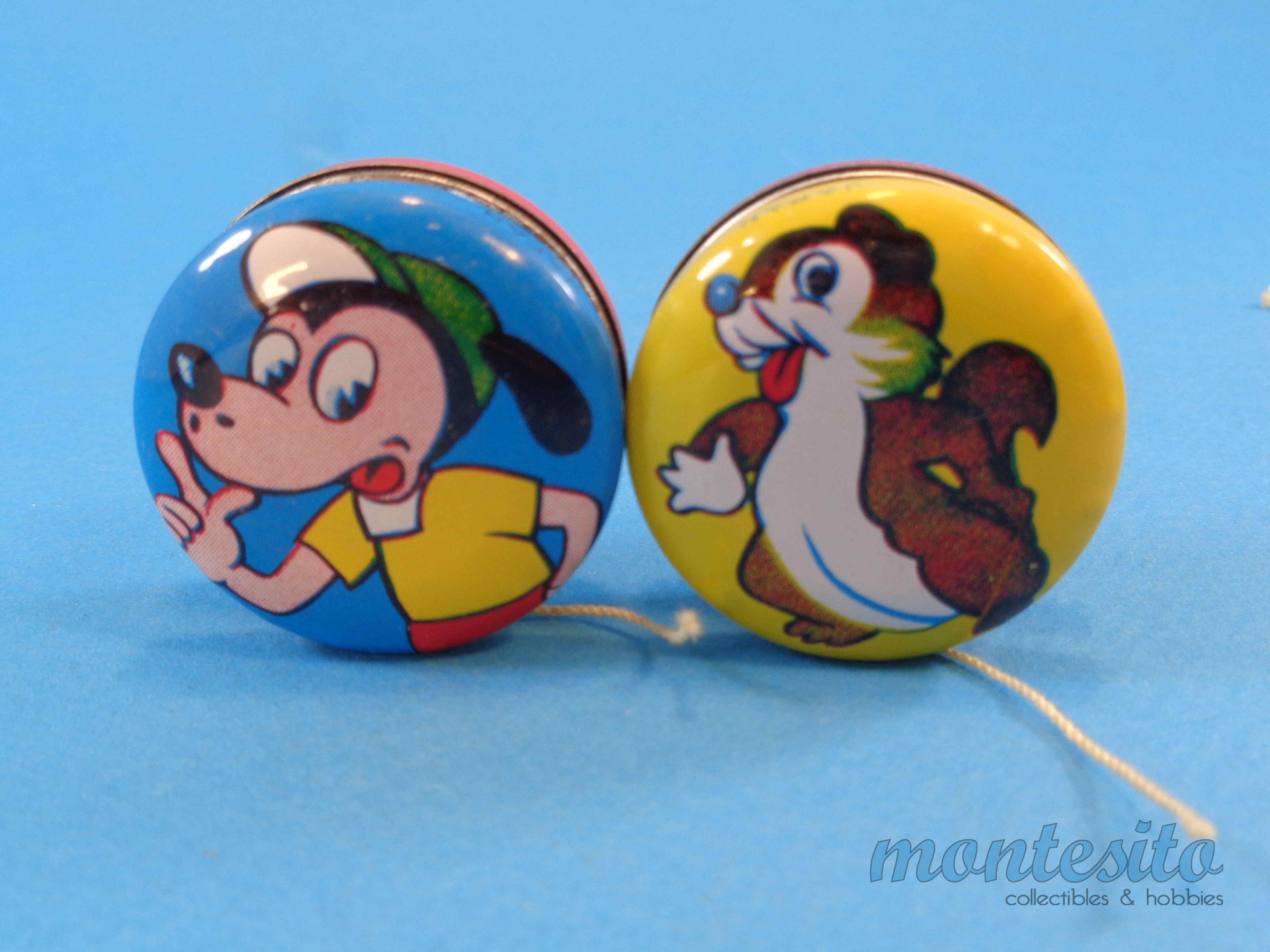 VINTAGE 1960s TIN LITHO YO-YOs LOT of 10 * JAPAN * CARTOON DOG CAT